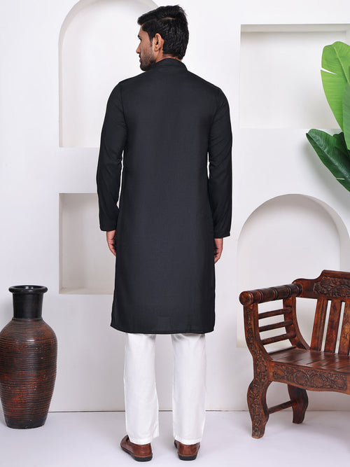 Men Black Embroidered Thread Work Kurta